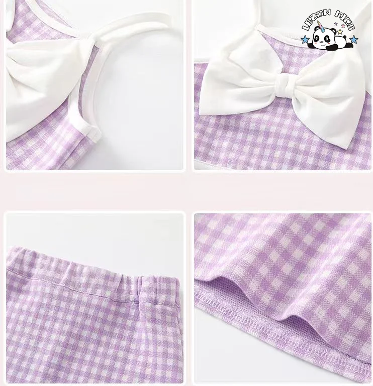 LEZONKIDS - Atacado de Alta Qualidade camiseta com alça de spaghetti e laço grande e saias boutique conjuntos de roupas femininas verão